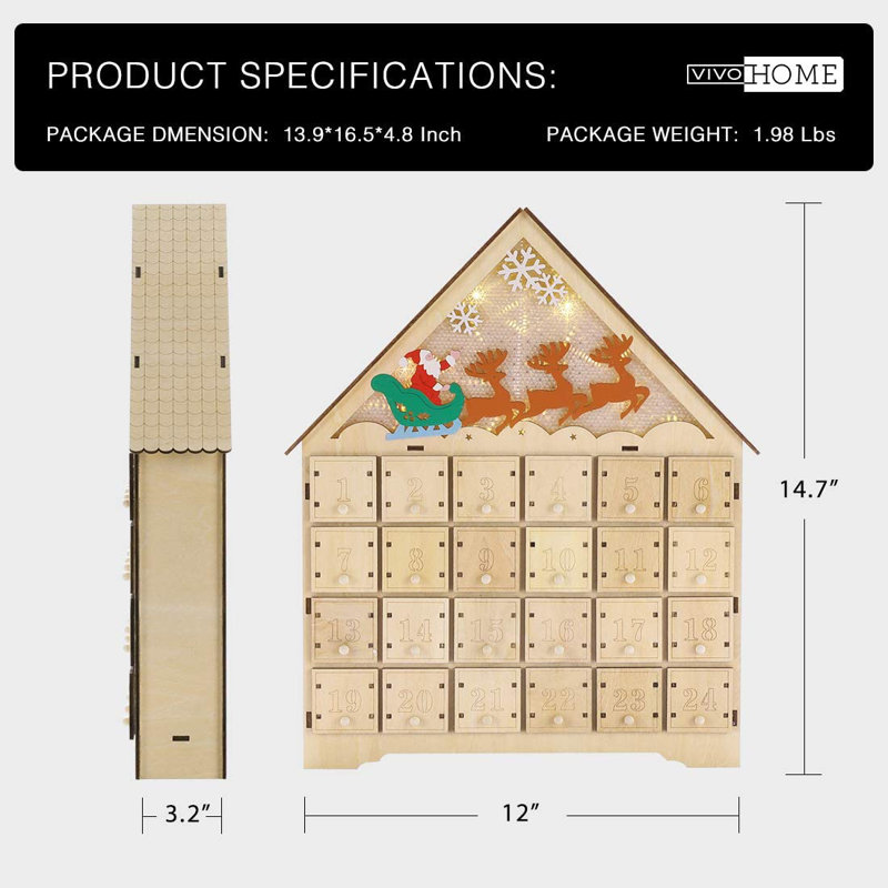 Calendrier de l'Avent en bois à DEL en bois