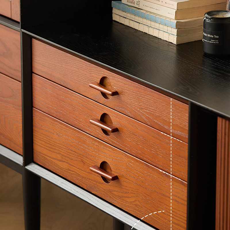 Meuble télé moderne en bois massif noir, H 23,62 po x L 86,61 po x l 15,75 po