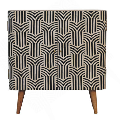 Wood Edessa Bone Inlay Cabinet, 2-Shelves, Black And White