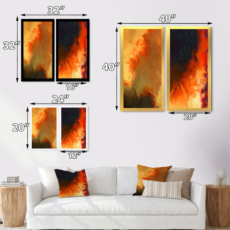 «Abstract Orange Wave», ensemble de 2 impressions sur toile, H 20 po x l 24 po x P 1 po, Cadre photo doré