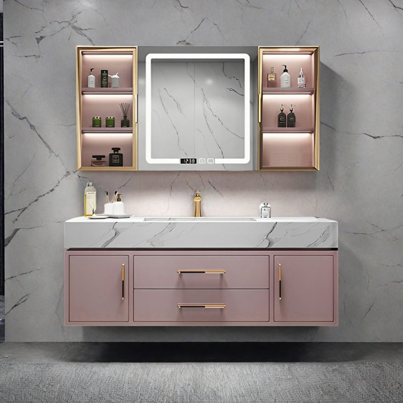 Modern rock slab integrated basin bathroom cabinet, 19.68" H x 51.18" W x 21.65" D