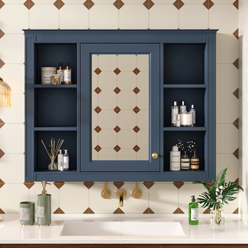 Armoire à pharmacie de 35 po x 27,5 po, armoire de salle de bain moderne avec miroir, armoire à miroir avec 6 tablettes ouvertes, armoire de rangement murale pour salle de bain (meuble-lavabo non inclus), miroir