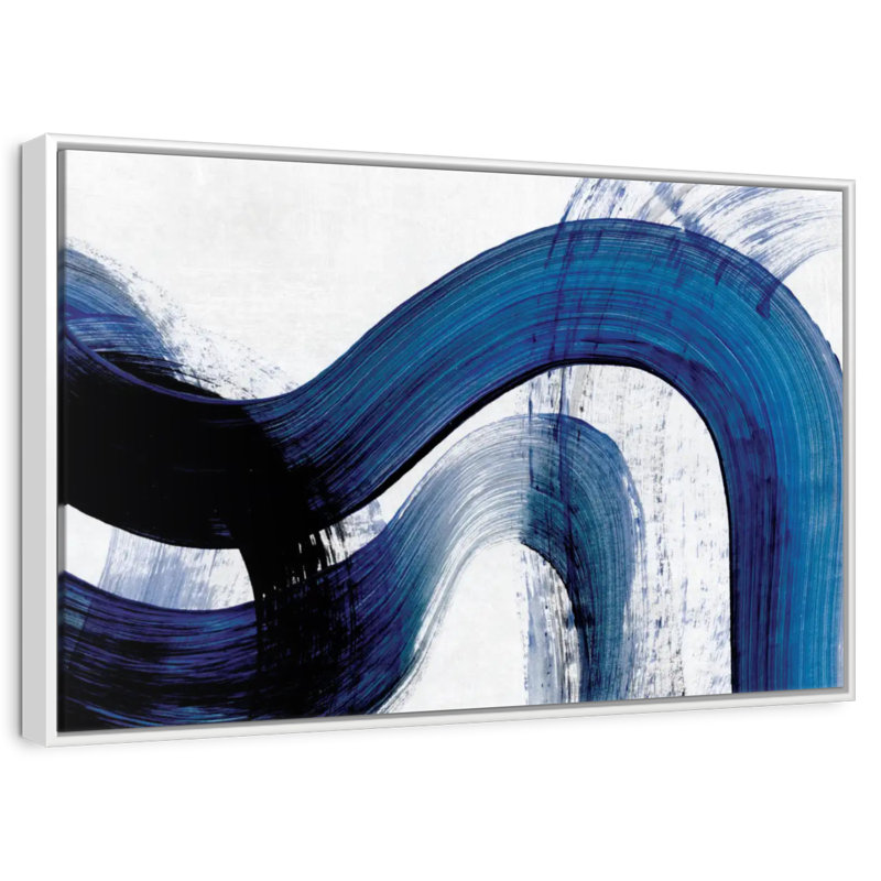 Blue Clota Curves, Cadre flottant blanc, 40 po x 27 po