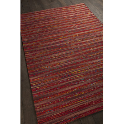 Ashyiah Authentic Hand Woven Jute Silk Red Striped Modern Area Rug