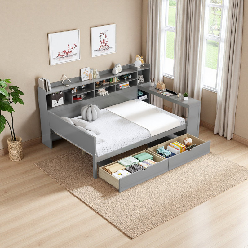 Wooden Daybed With Storage Shelves,  Full / Double
