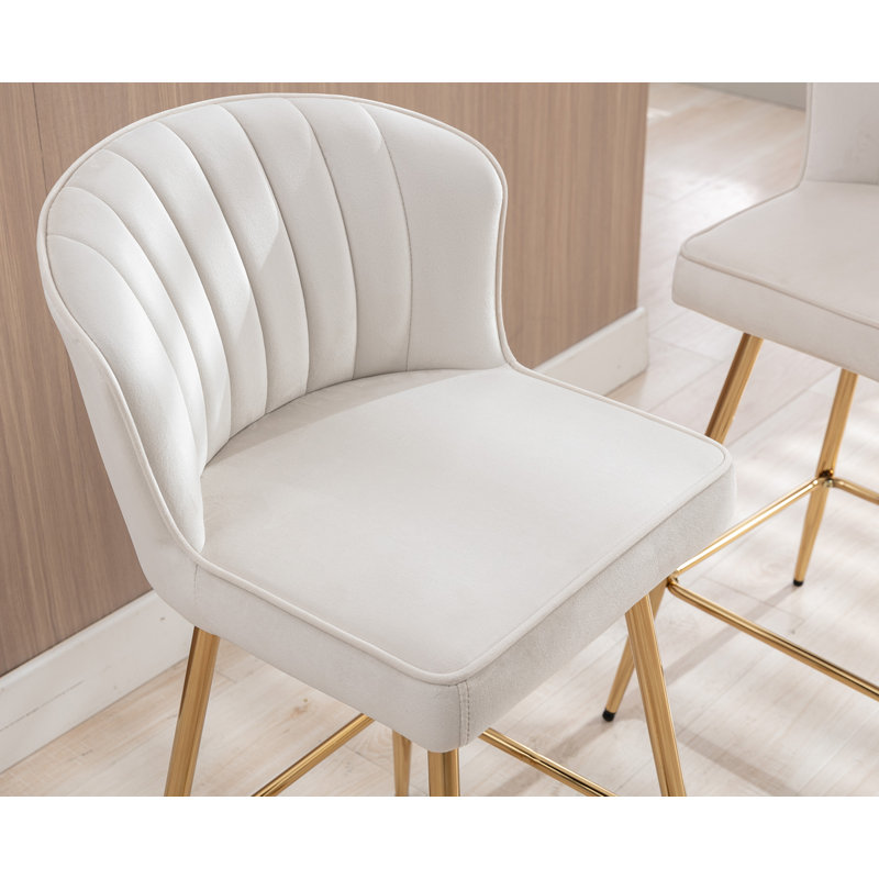 Elijah Upholstered Barstool With Footrest, Beige