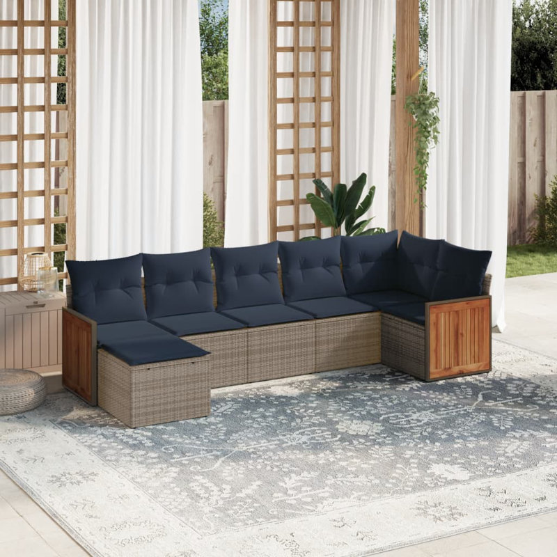Ensemble de canapé de patio 8 pièces avec coussins en rotin de polyester noir