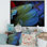 Plumes de perroquet bleu et vert - reproduction d'art sur toile traditionnelle