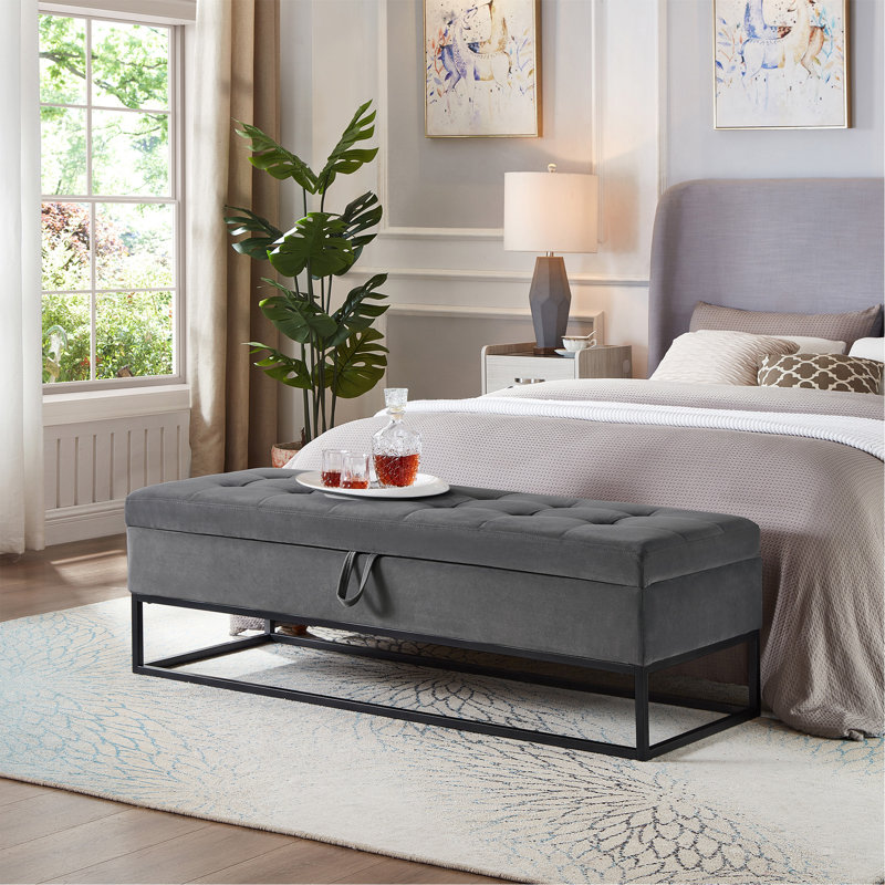 Banc de rangement rembourré en velours Margarete, Gris