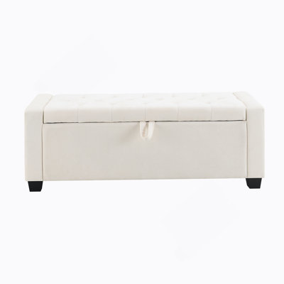 48" Ottoman With Storage, Storage Ottoman Bench With Safety Hinge, Upholstered Entryway Bench With Seating For Bedroom, Living Room, Hold Up To 350 Lb, Beige