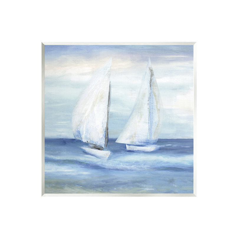 Au-399-Giclee Two Sailboats Abstract Blue Scene by Marilyn Dunlap - Painting, MDF, 12" W x 12" H x 0.5" D