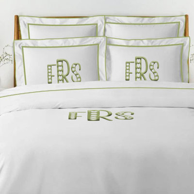 Monogram Embroidery & Border Cotton Sateen Solid Duvet Cover Set