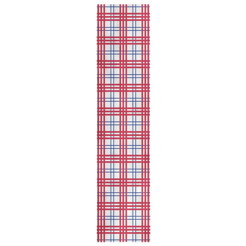 Paid Polyester Table Runner, 72" L x 16" W, White/Blue/Red