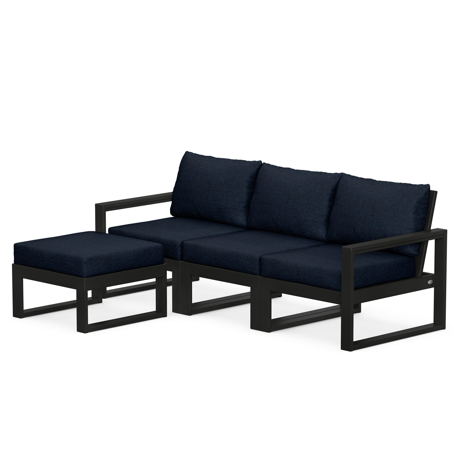 POLYWOOD EDGE Modular Deep Seating Set with Ottoman, Black, Marine Indigo