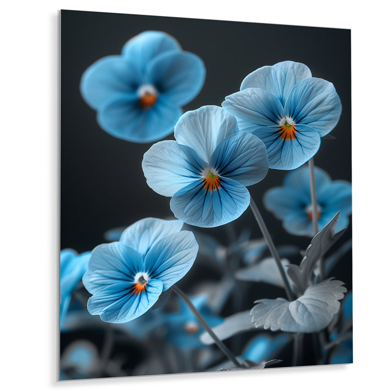Pensées murales bleues en verre bleu III - Pensées Wall Art Living Room, Sans cadre, H 24 po x l 32 po