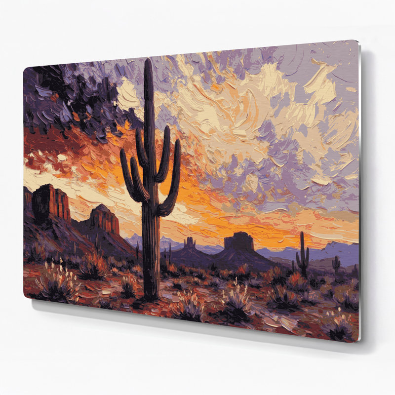 «Southwestern Plants Saguaro Cactus 189», art mural en métal brun, H 12 po x l 18 po