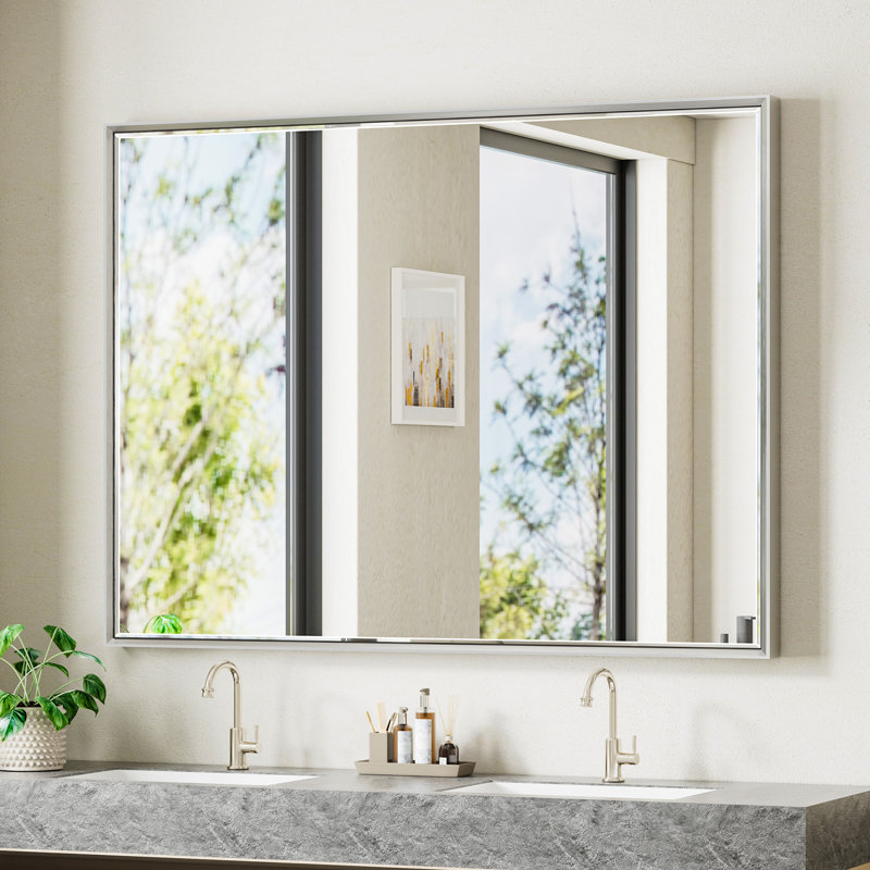 Miroir de salle de bain mural Lohoski, Argent, 36 po x 48 po