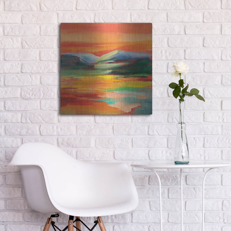 Art mural en métal luxueux «Flower Hill Sunset 2» par Silvia Vassileva, 24 po x 24 po, H 24 po x l 24 po