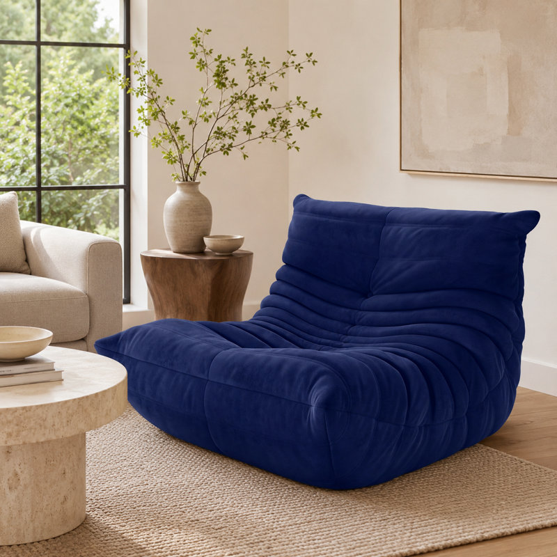 Uncompressed Monett 32" W Bean Bag Lounge Chair, Blue Microfiber