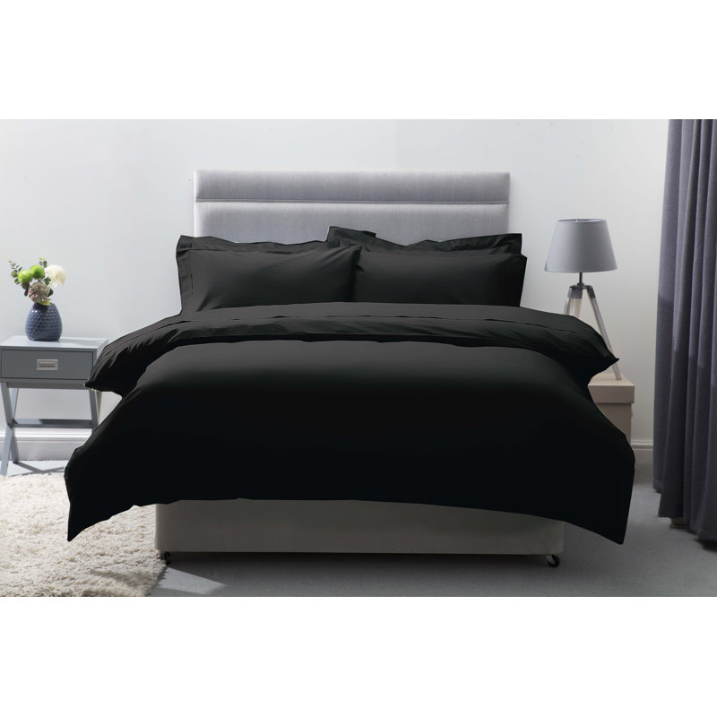 Plain Dye 200 TC Egyptian-Quality Cotton Cotton Solid Colour Duvet Cover, Black, Super King Duvet Cover 