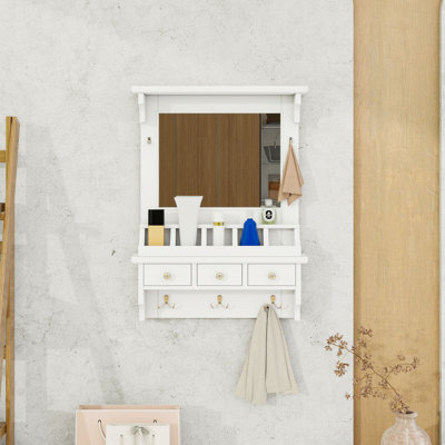 Wall-Mounted Storage Makeup Vanity with Drawers and Hooks by Winston Porter