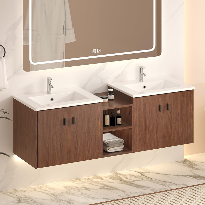 Meuble-lavabo à fermeture en douceur, petites tablettes de rangement et armoire combinée de 12 po