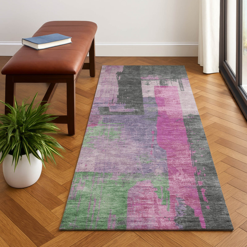 Premium Machine Washable Otte AMF1779 Blocks Rug, Runner 2'3" x 7'6"