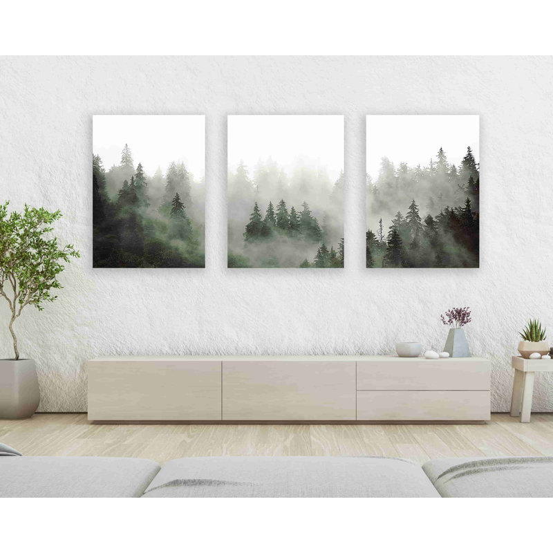 «Chorley Spring Fog Pine Forest» sur toile, reproduction de 3 pièces, H 40 po x l 30 po x P 1,5 po