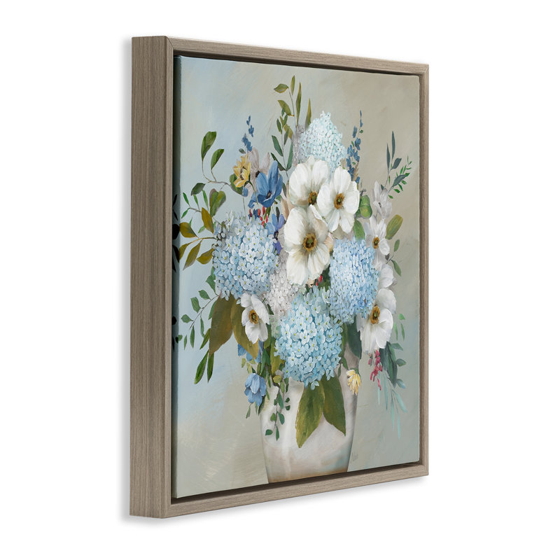Art mural sur toile Wild Hydrangea & Magnolias, design par Nan, H 25 po x l 25 po, Cadre flottant orme Montalcino