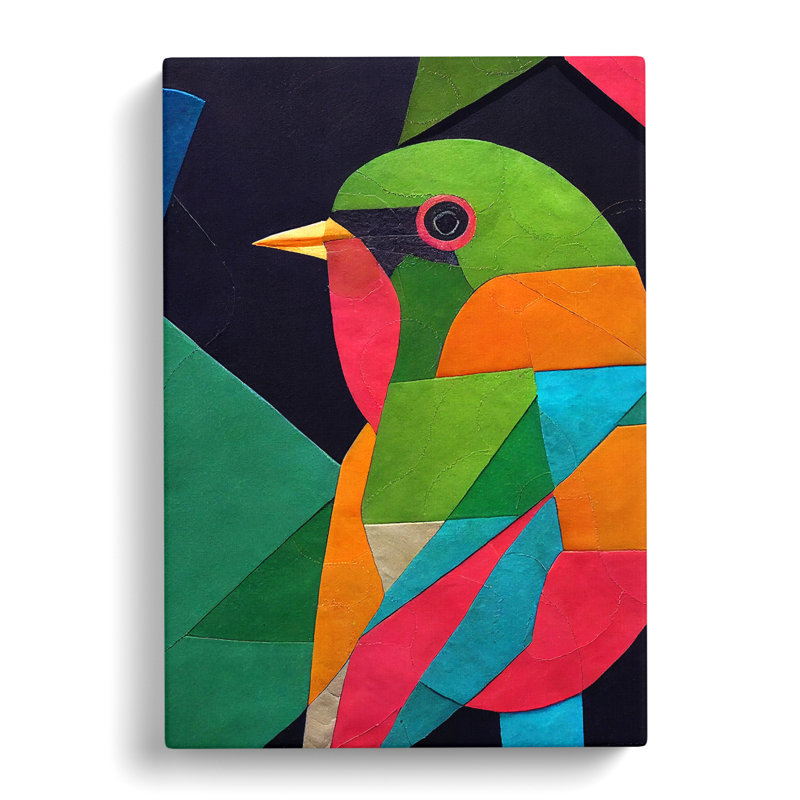 Belltown Robin Bird Painting Patchwork - Wrapped Canvas Print, 50cm H x 35cm W