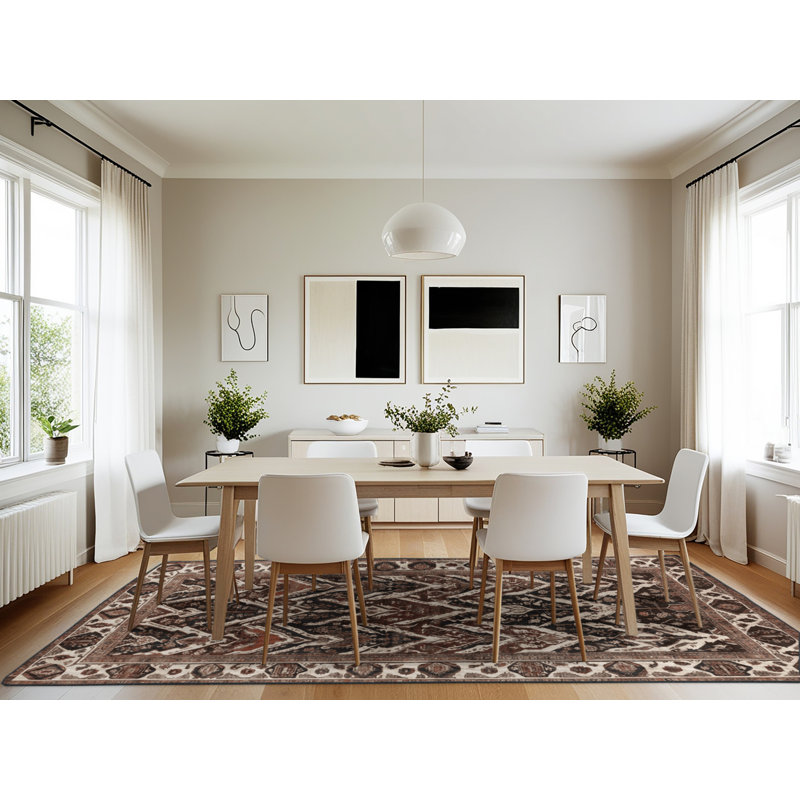 Machine Washable Persian Brown Area Rug, Rectangle 7' x 10'