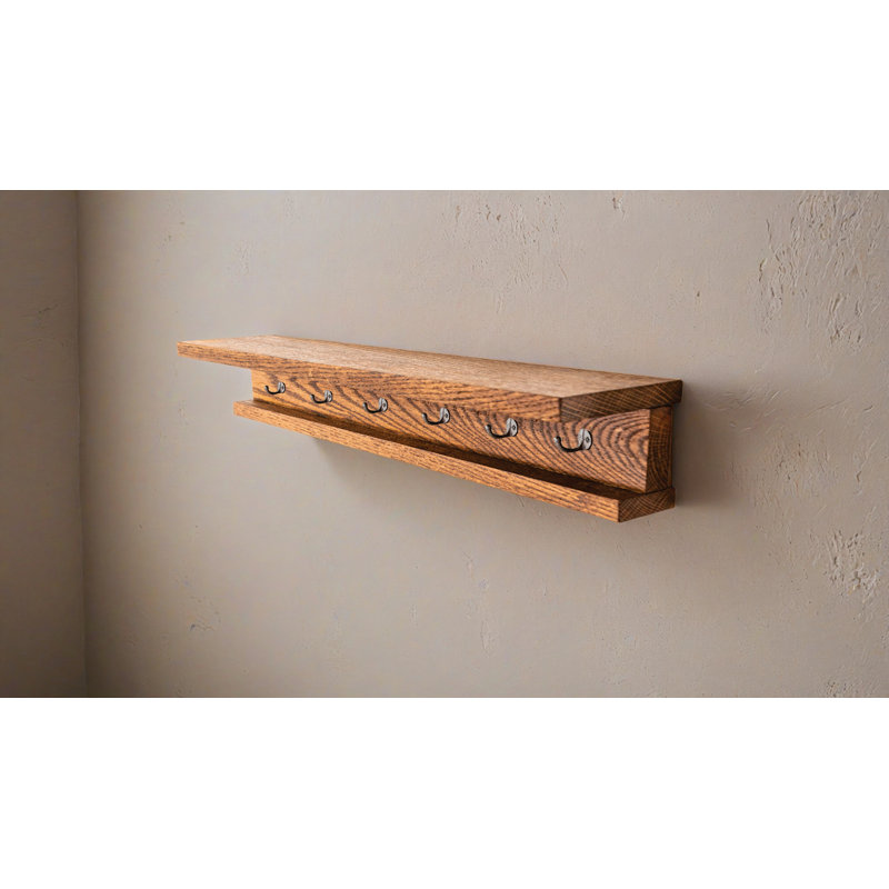 Rayne 3 Piece Oak Shelves With Hooks, 6.75" H x 72" W x 6" D