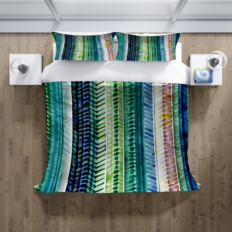 Striped Duvet Cover, Queen Duvet Cover + 2 Queen Shams, Green/Blue