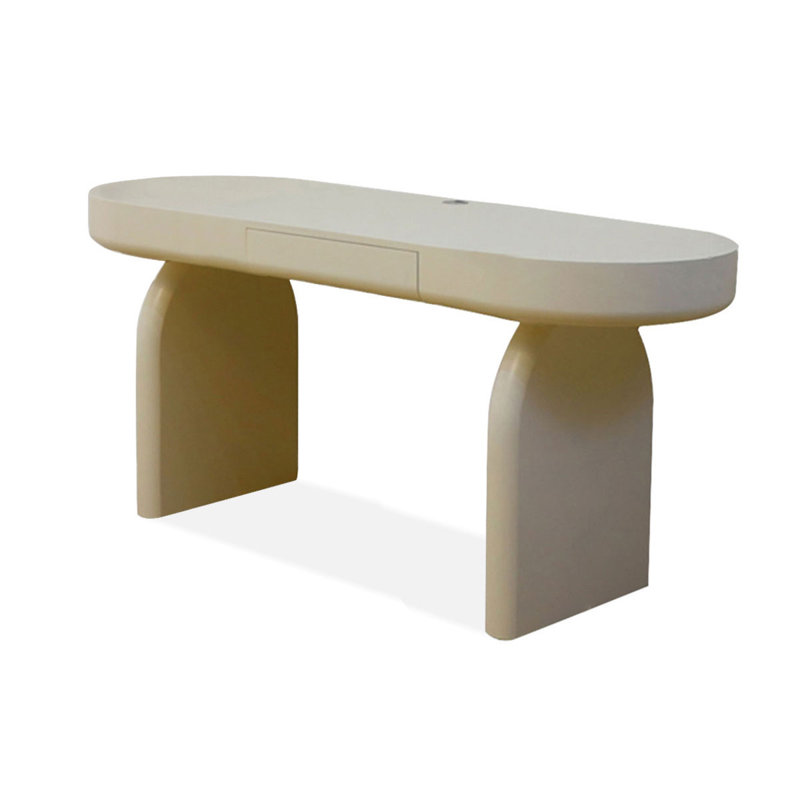 Bureaux en bois manufacturé blanc ovale, H 29,53 po x l 70,87 po x P 23,62 po