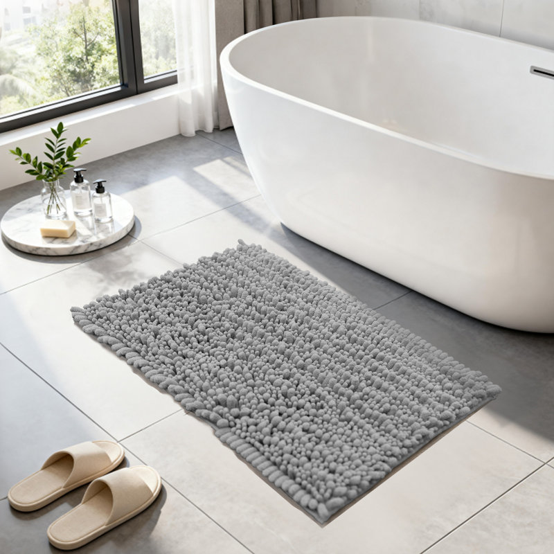 Ultra Plush Chenille Non-Slip Bath Rug, 24" L x 17" W, Gray