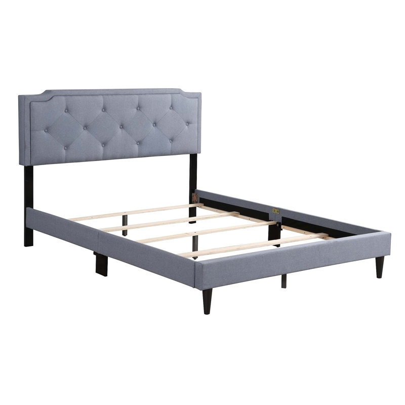 Lit de charme avec tête de lit élégante pour les chambres de rêve, Bleu, Double