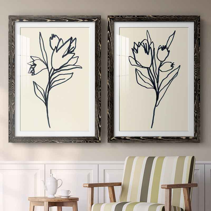 «Floral Marker I», reproduction de cadre photo sur toile 2 pièces, Noir, H 31,5 po x l 88 po x P 1,5 po