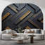 Modern Dark Wood Geometric Wall Mural, 3D Herringbone Pattern Panel Wallpaper, Luxury Contemporary Abstract Accent Wall Decor-124281384
