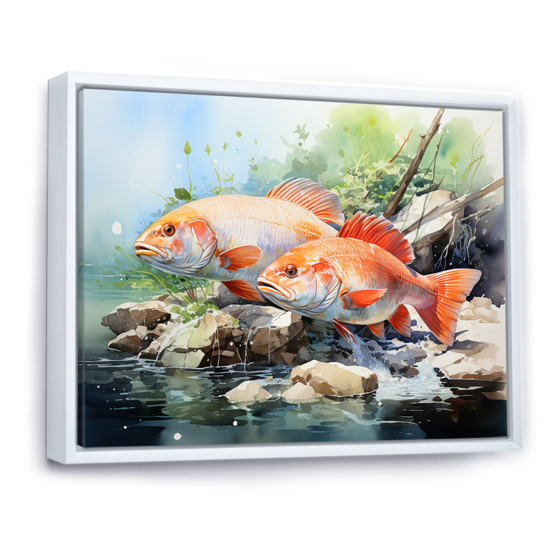 «Fishing Dreams I» sur toile, Cadre flottant blanc, H 12 po x l 20 po