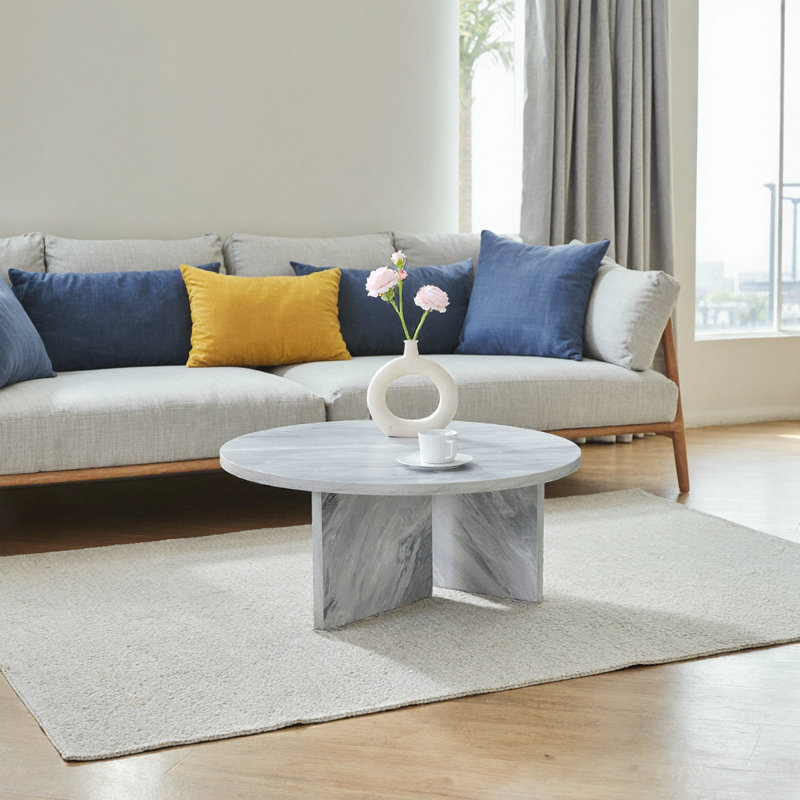 Table basse ronde, centre en MDF noyer 32 pouces pour le salon, style minimaliste moderne et nordique, résistant aux rayures