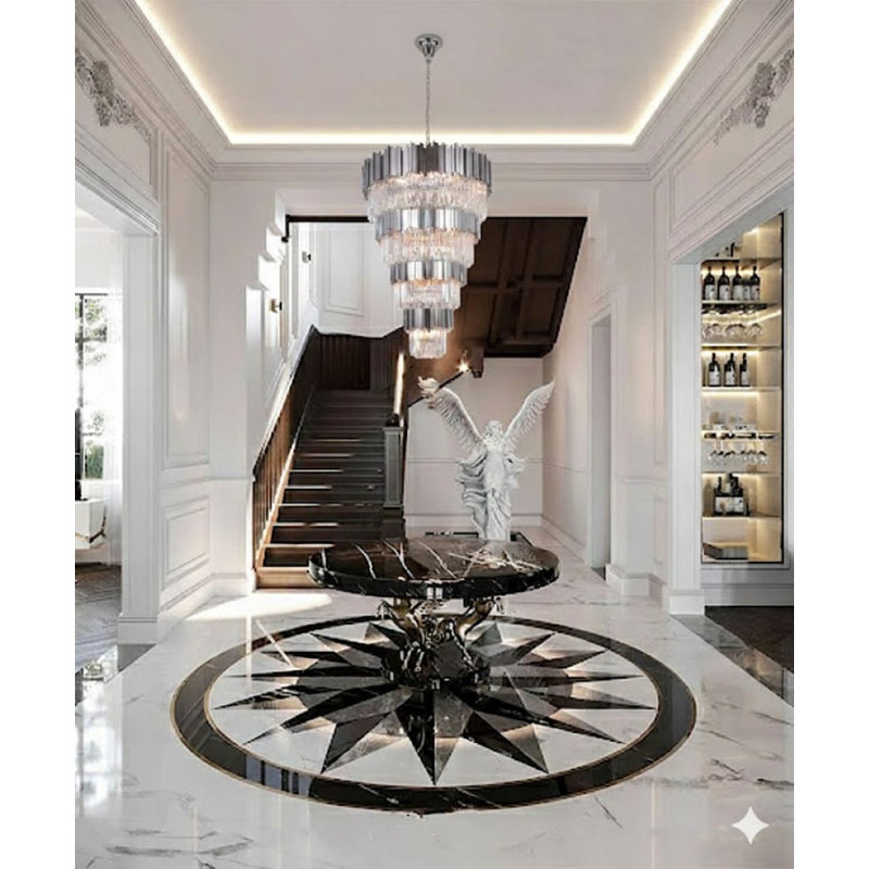 Lustre en cristal 4 lumières Transitional, Nickel brillant
