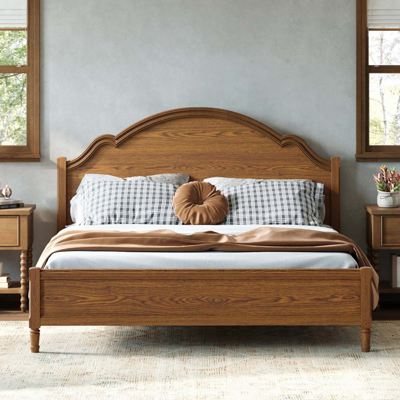 Lit plateforme en bois avec tête et pied de lit, King, Noyer