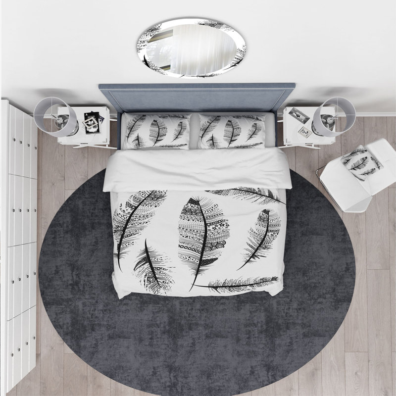 Ensemble de housse de couette designart plumes avec tribal, Housse de couette très grand + 2 taies décoratives