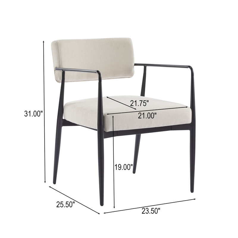 Xzavier Mid-Century Modern Upholstered Dining Armchair With Iron Frame, Beige