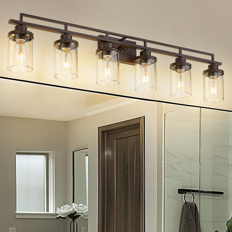 6-Light Dimmable Vanity Light Farmhouse Clear Glass Shade, Oil Rubbed Bronze
