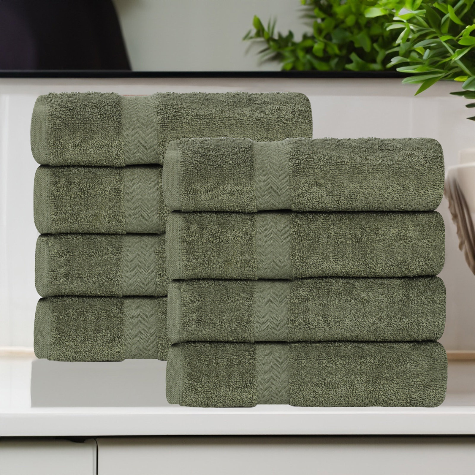 Quick-Drying Cotton Washcloth, Forest Green, 8 Pieces Towel Set