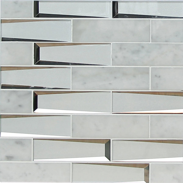 Carrara Marble & 3D Glass Mix 12-In X 12-In Glass Mosaic Wall Tile(1-Sq. Ft/ Piece)