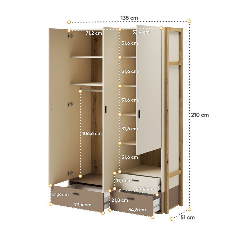 Aelianna 3 Door Manufactured Wood Wardrobe