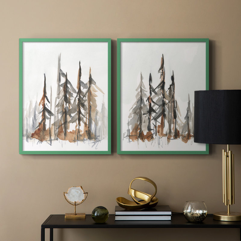 «Rustic Evergreen I», reproduction encadrée de qualité supérieure - prête à être accrochée - aucun clou requis - aucun clou requis