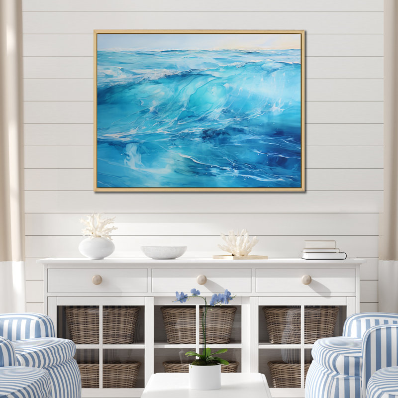 «Bright Turquoise Transparent Waves», reproduction sur toile, H 12 po x l 20 po x P 1 po, Cadre naturel flottant